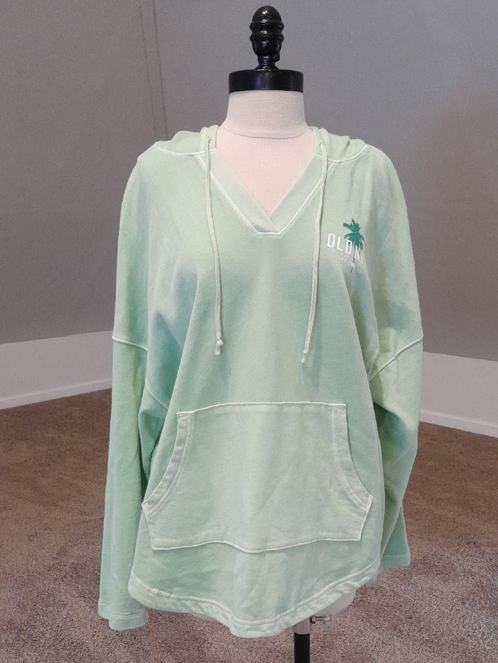 Old Navy Light Mint V-Neck Hoodie Sweater